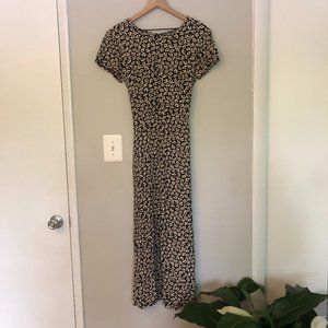 Vintage Black + White Miniature Floral Maxi Dress